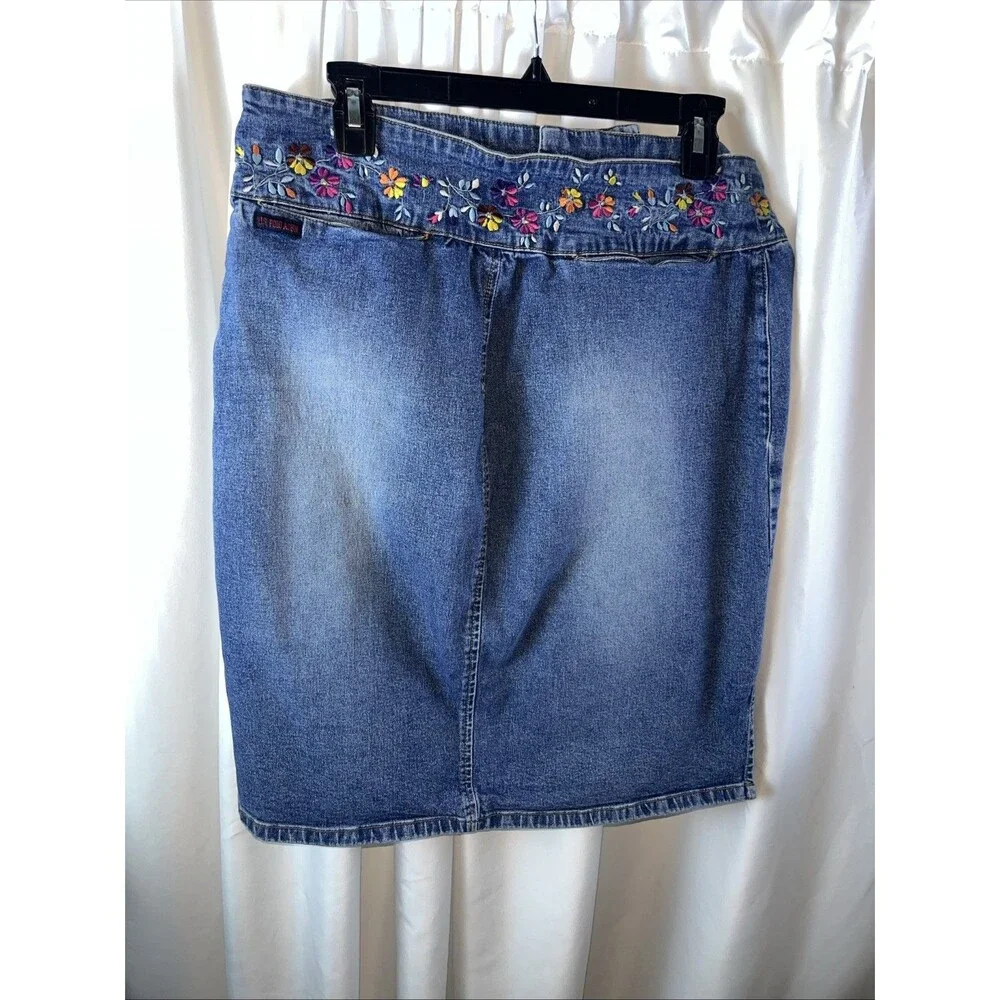 Vintage U.S Polo Assn. Women’s Floral Denim Skirt Suze 14 A-line  Y2K Retro